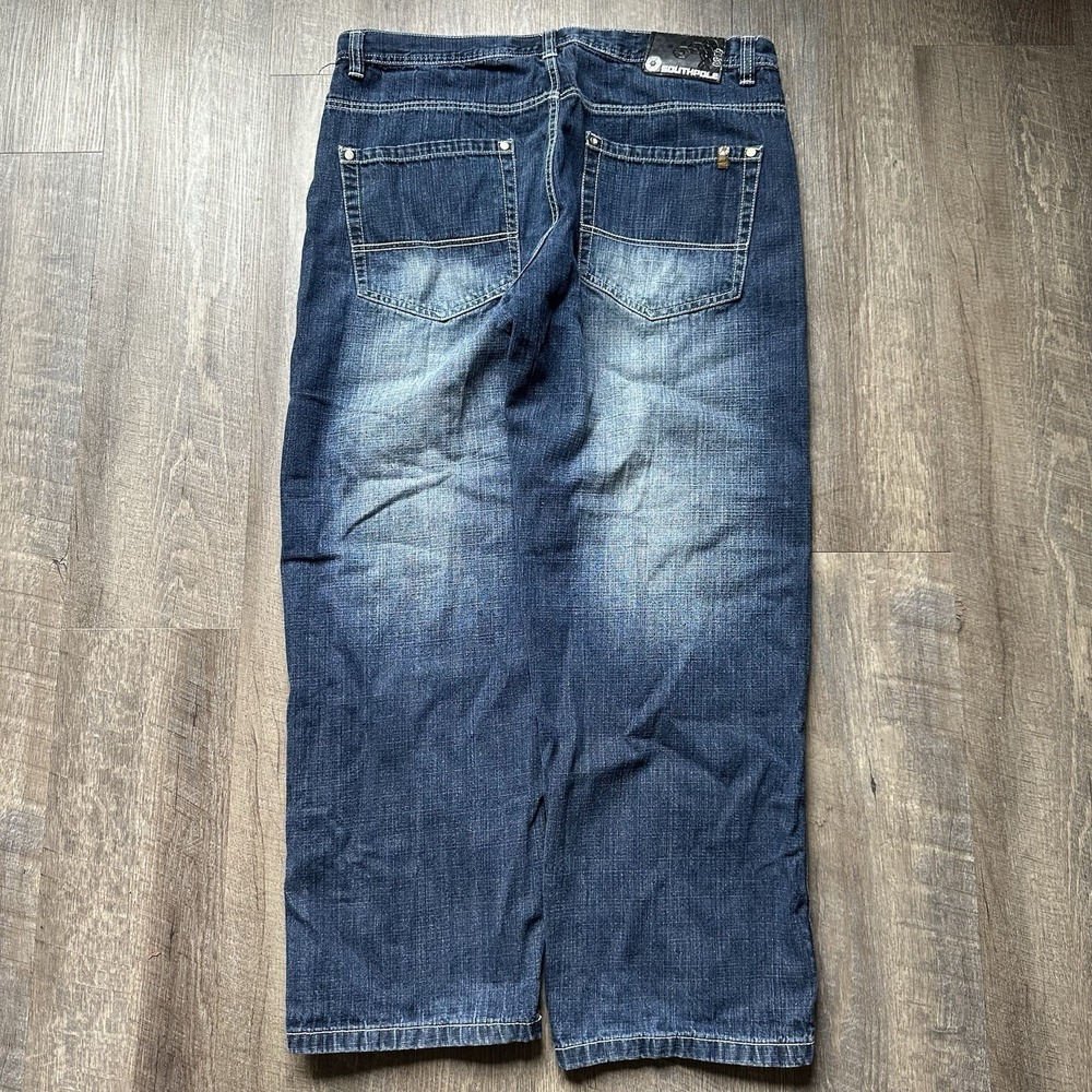 Vintage Southpole‎ Brown Tab Jeans Mens 42x30 Blue Denim Straight Leg Loose Y2K